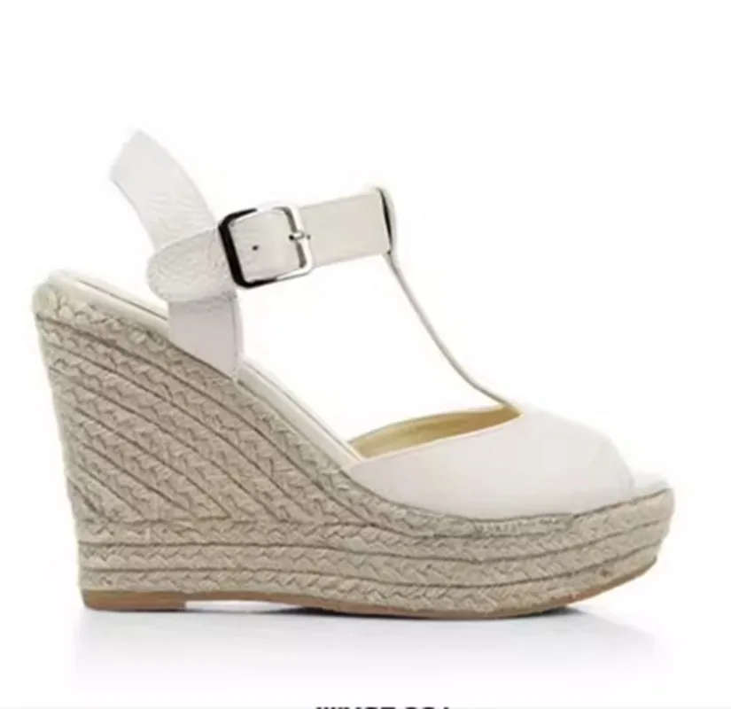 30-43 Summer Women Open Toe Shoes Princess T Strap Buckle Wedge High Heel Sandals Size 30 31 32 33 To 41 42 43