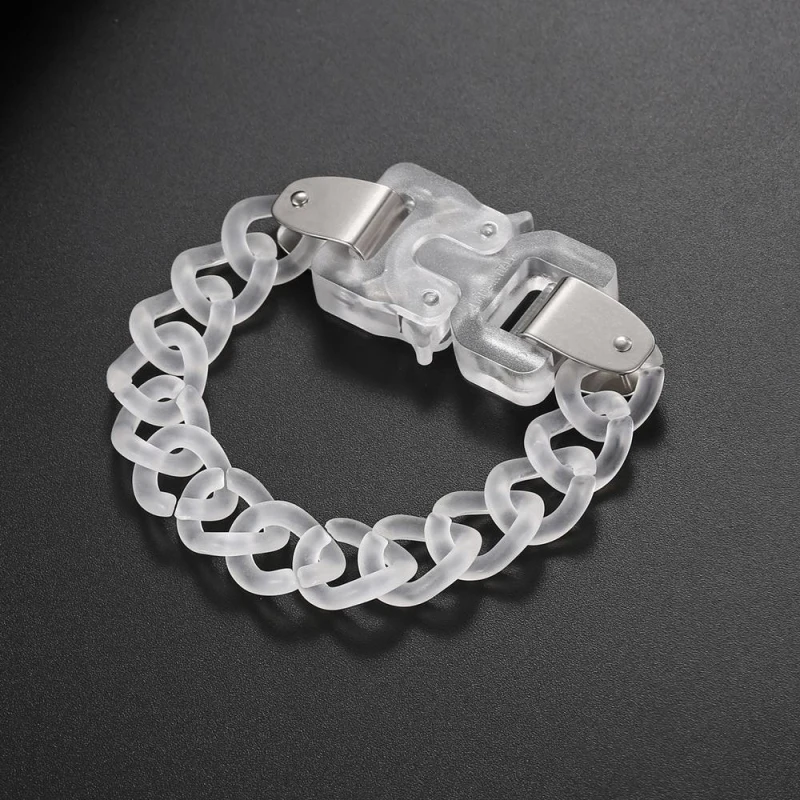 FishSheep Hiphop Acrylic Chain Lock Necklace for Men Women Punk Transparent Buckle Pendants Necklaces Male Jewelry Gift