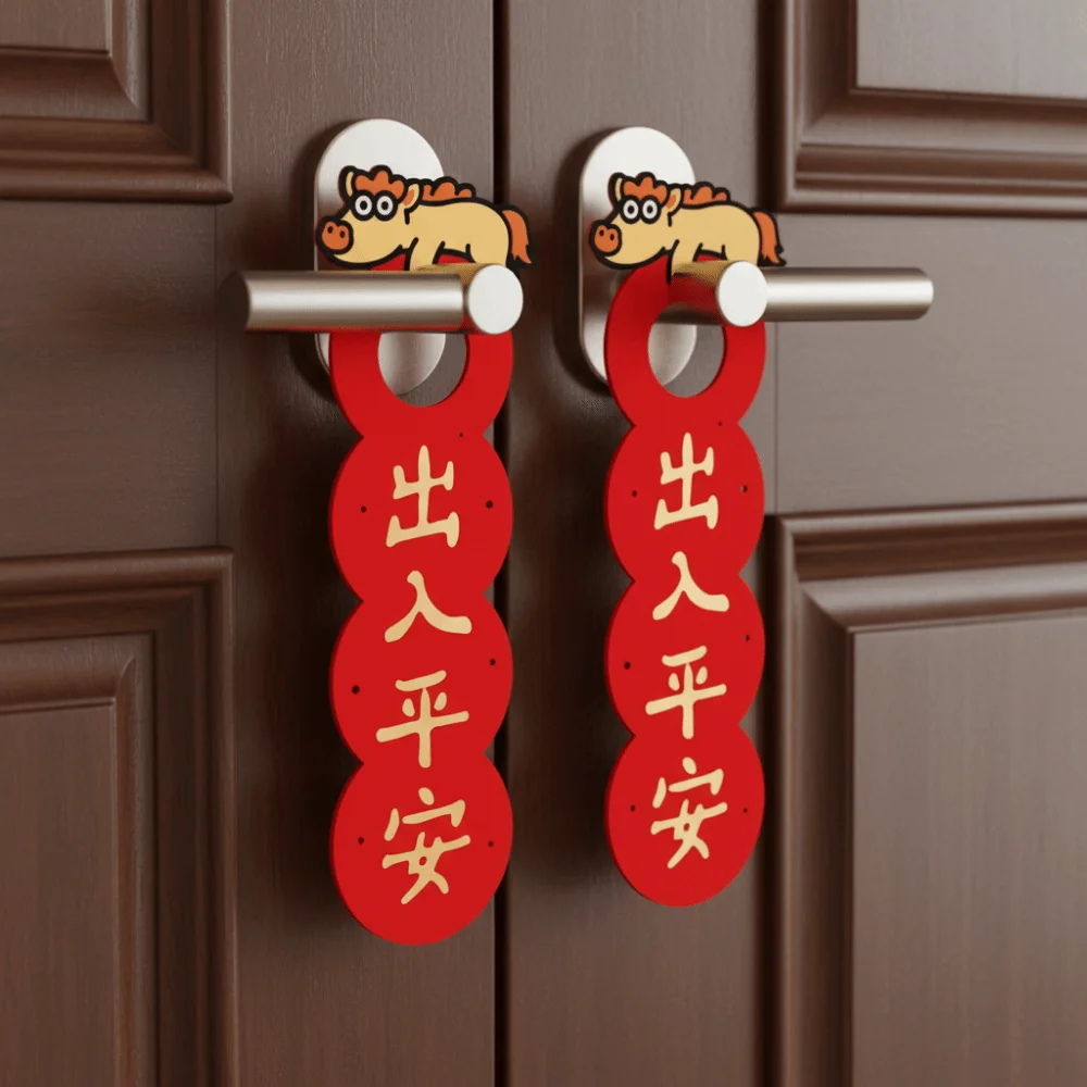 

1 Pair Paper Horse Year Doorknob Pendant Chinese Style Carton Door Handle Pendant Decorative Cute Door Hanging Tag Entryway