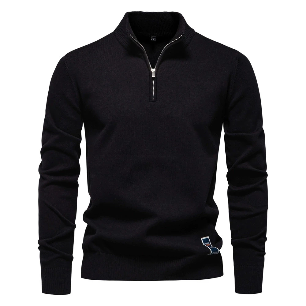 

Men's Pure Cotton Slim Fit Knitwear Stand Collar f Zip up Base Layer Trendy Top Casual Long Sve Autumn Wear