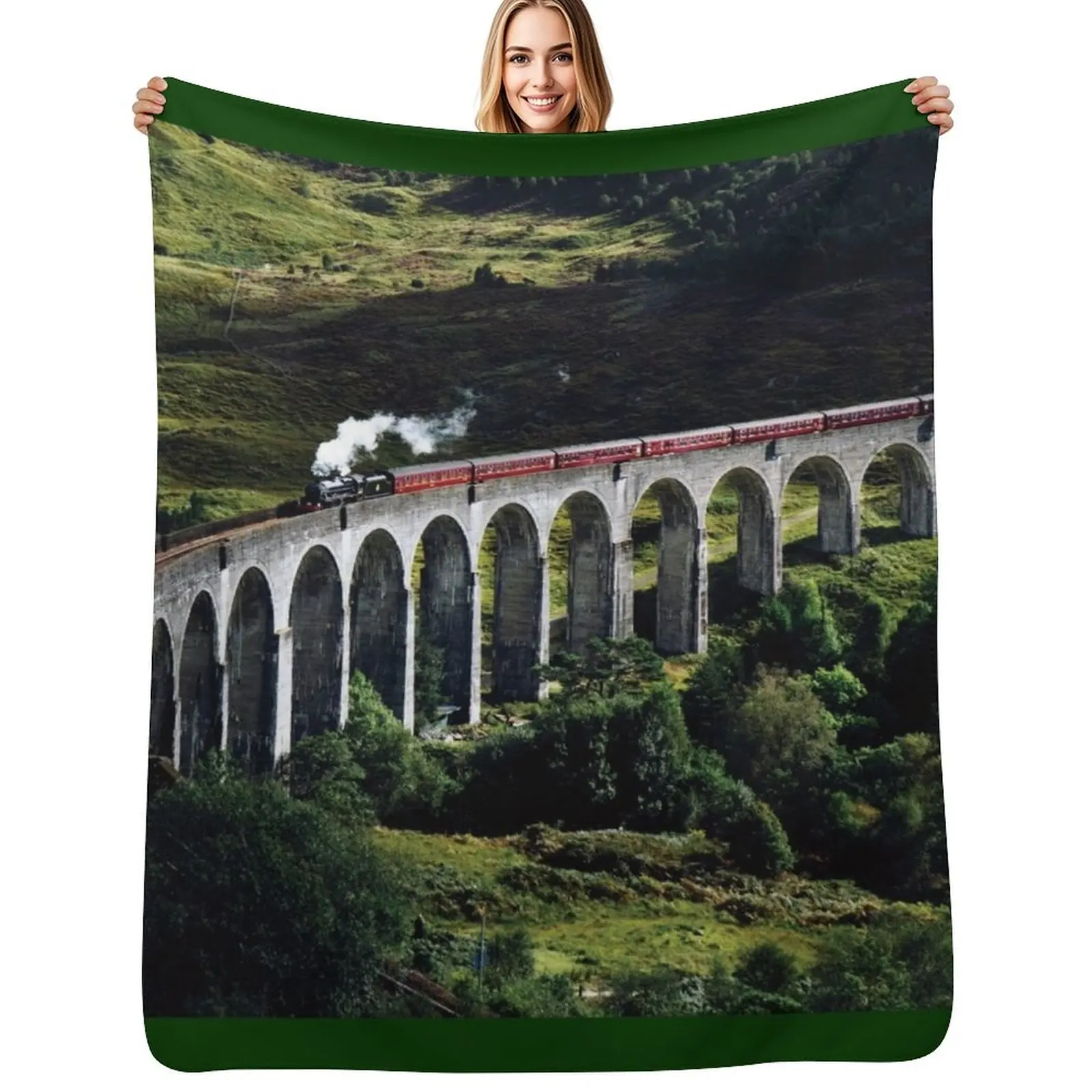 Glenfinnan Viaduct with Steam Train Throw Blanket Comforter Cute Stuffeds Moving Nap Blankets