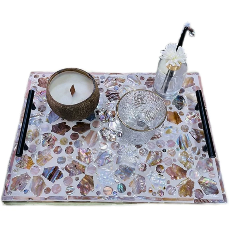 Shell inlaid rectangular butterfly flower binaural handle thermal insulation pad decorative ornament length 40 width 30cm