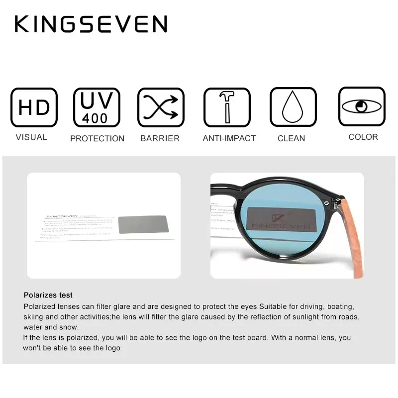 KINGSEVEN Wood Brand Natural Wooden Sunglasses Men Polarized Fashion Sun Glasses Original UV400 Oculos De Sol Masculino New TR90