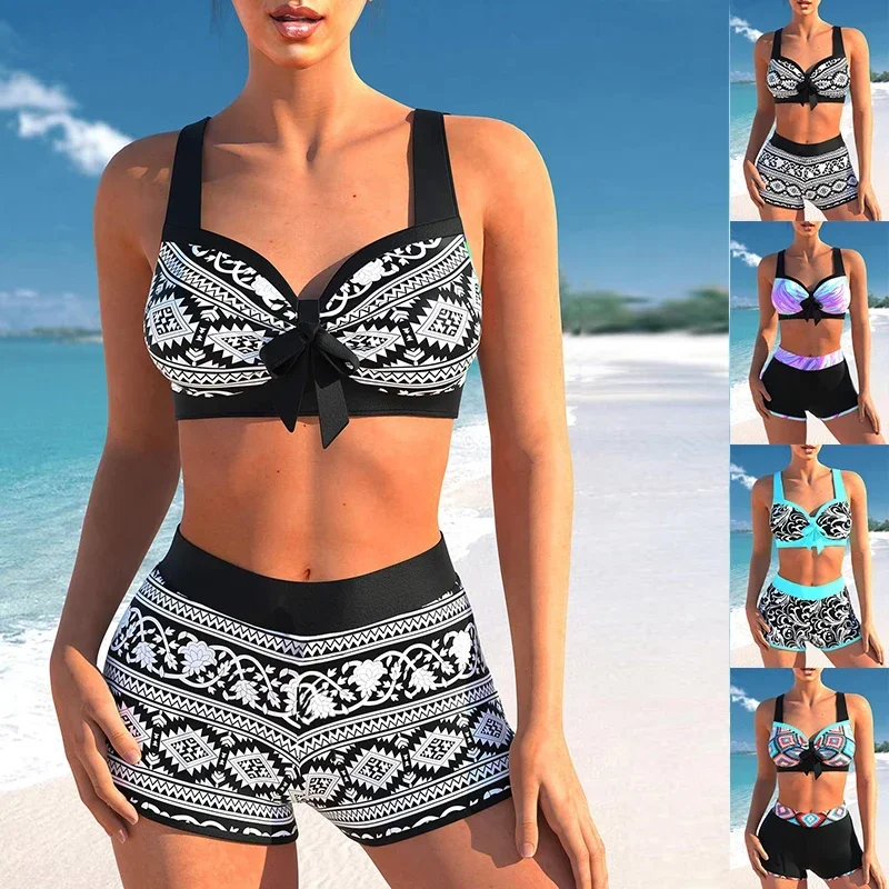 Summer Comfortable Sexy Women's Swimwear Fashion Casual Black and White Line Seaside Beach Halter Bikini Swimsuit S-5XL