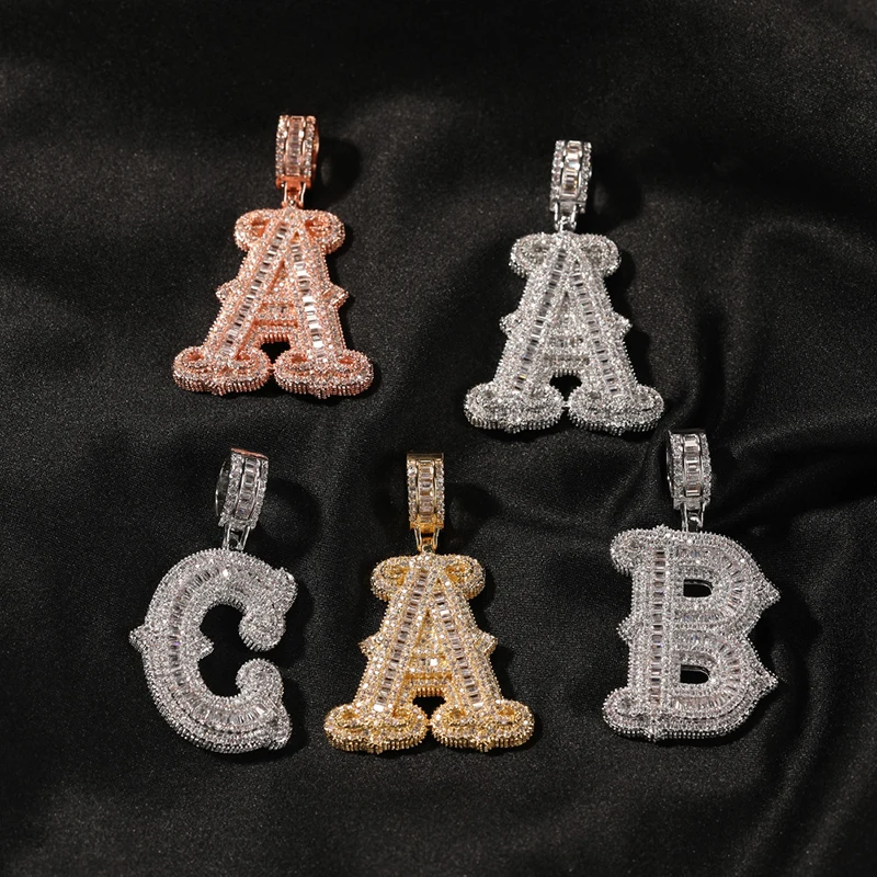 Hip Hop Rapper 5A+ CZ Stone Paved Bling Iced Barbed Out 26 Letter Charm Pendants Necklace for Men Rock Jewelry