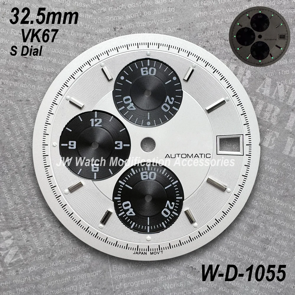 Esfera con logotipo de velocidad S de 32,5mm adecuada para movimiento VK67, accesorios de modificación de reloj de calidad Mattet luminoso verde