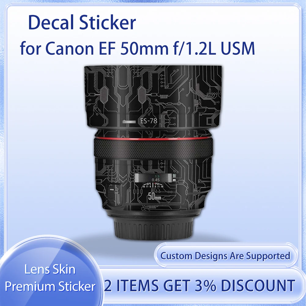 Calcomanía de piel EF50F1.2 para Canon EF 50mm f/1.2L USM, calcomanía de piel de lente EF50mmF1.2, película protectora, envoltura de piel cubierta