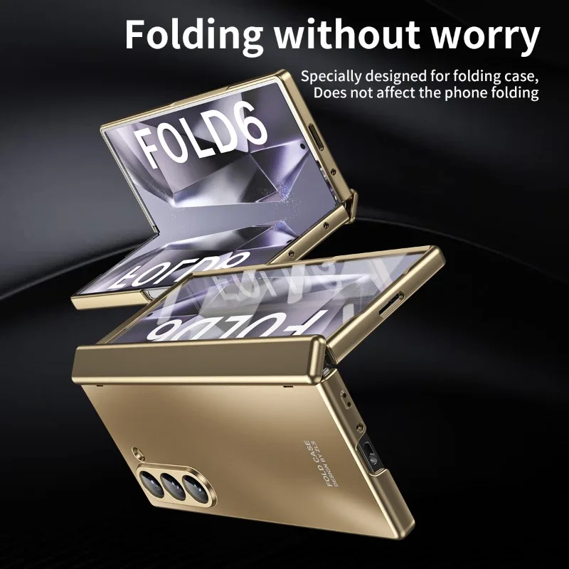 Electroplated Hard Shell Phone Case for Samsung Galaxy Z Fold 6 5 4 3 Fold6 Fold5 Fold4 Fold3 Hinge Protection Shockproof  Cover