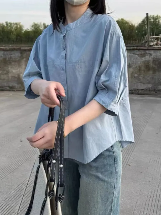 

Свободный крой из чистого хлопка ort Sve irt Маленький круглый воротник f Sve Модный корейский летний повседневный универсальный топ