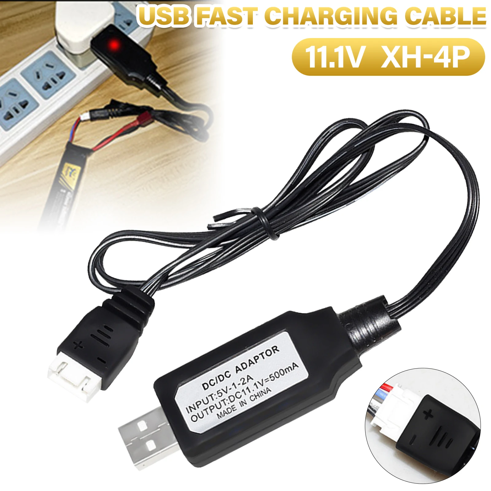 3S 11.1V 500mA 4P Female USB Universal Lipo Battery Charger Cable For Car Toys