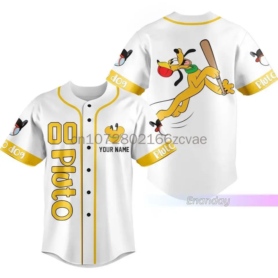 Nowa koszulka baseballówka w stylu Casual 2024 Pluto koszulka baseballowa Disney Fashion bezpłatna nazwa własna męskiej damskiej i dziecięcej koszuli baseballowej