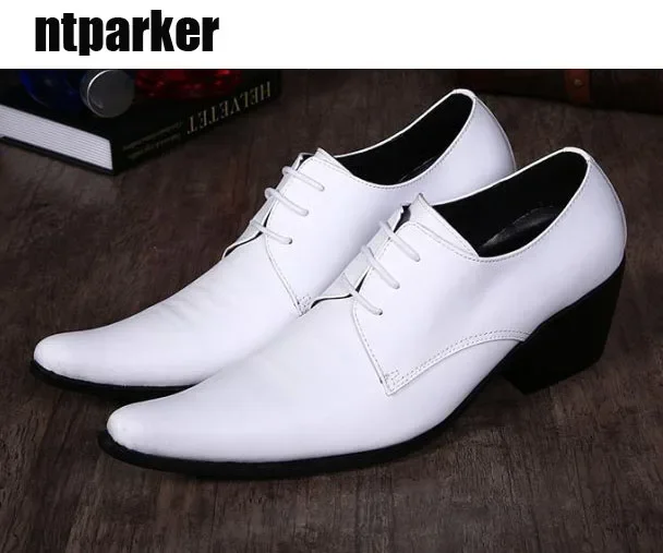 

Batzuzhi New Korean Fashion Man's Shoes Pointed Toe 6.5cm High Heels Hairdresser Men's Leather Dress Shoes Business, Big US6-12