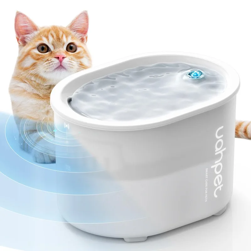 

uahpet Cat Water Fountain, Wireless & Battery Operated 2L/67oz Automatic Pet Fountain with Motion Sensor, Food-Grade ABS Tray