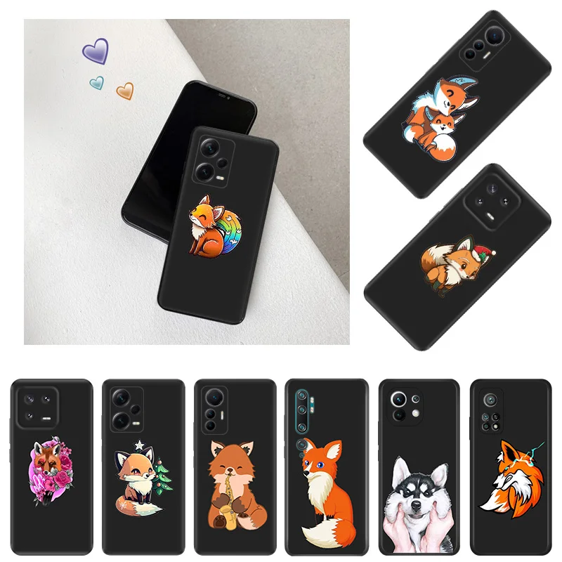 Cute Fox Cartoon Phone Case for Xiaomi 12 Pro 12x 12t 13 Redmi Note13 13c 12s 12c Note12 Lite Soft Shell Black Cases Cover