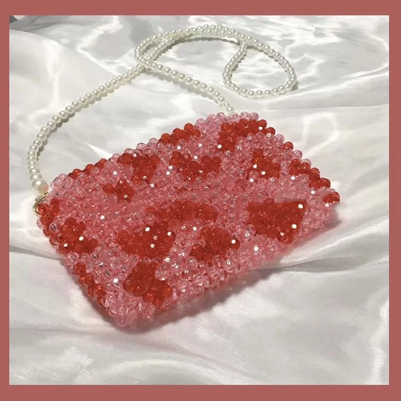 

Twikle Shiny Crystal Handbags for Women Neon Sweetheart Ladies Fashion Bags Pink Heart Shaped Sparkling Crossbody Bead Purses