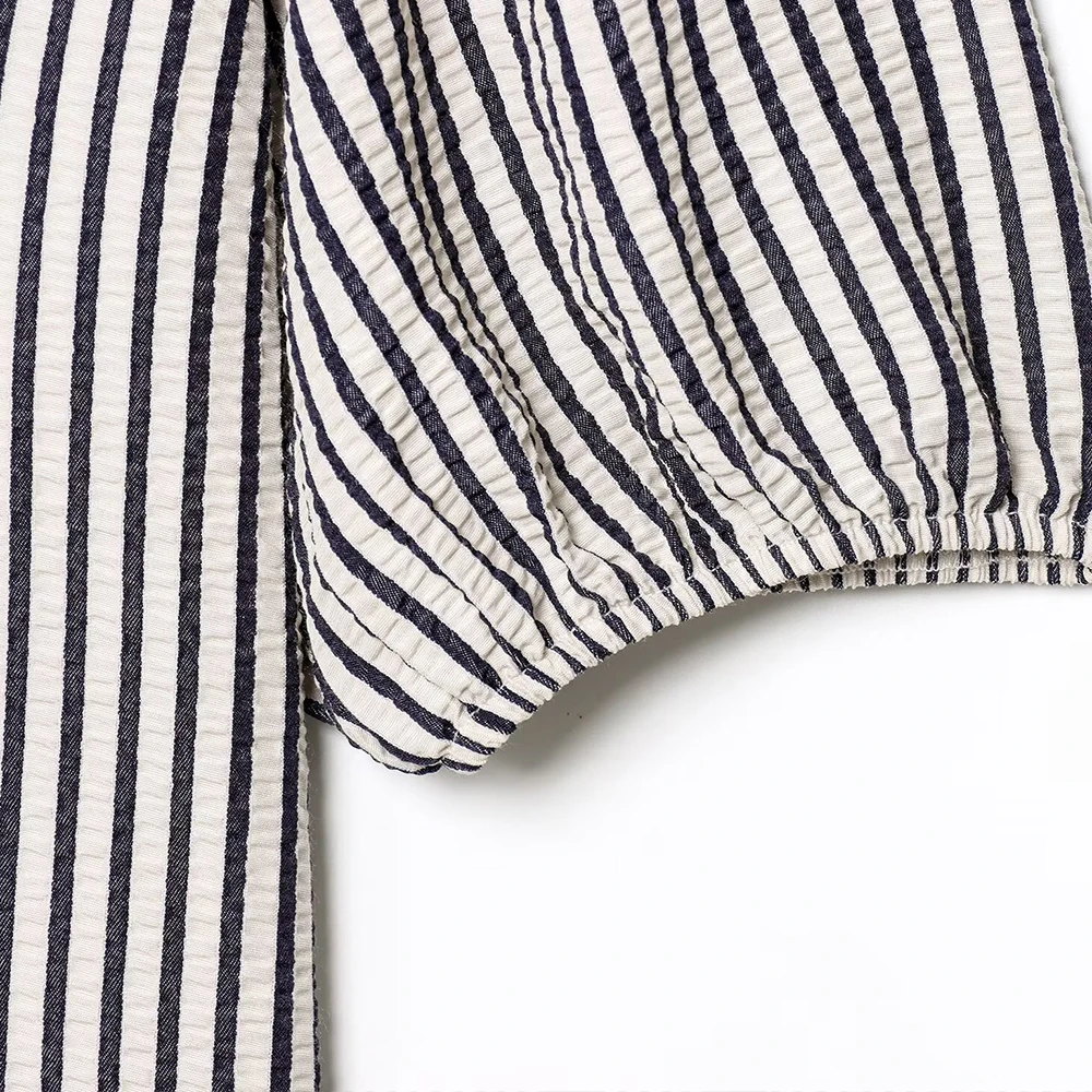 Femmes nouvelle mode été décontracté Chic rayé ample femmes Blouse col en v à lacets à manches courtes Vintage chemise en soie 1165057