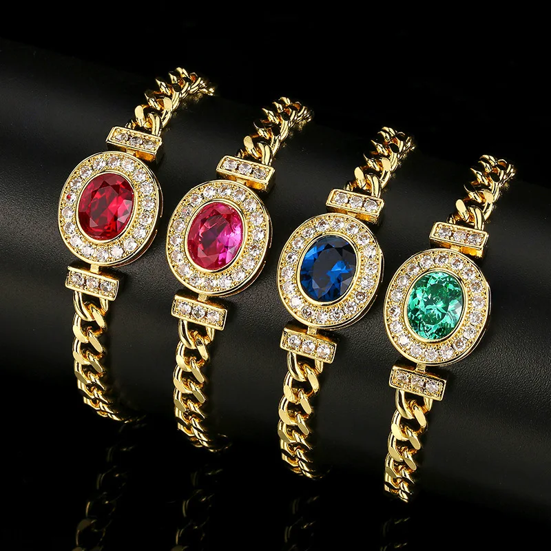 Colorful gemstone egg-shaped gold bracelet jewelry with main stone 8*10