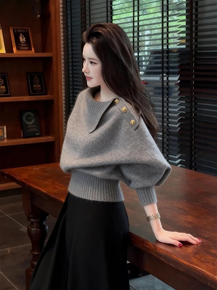 

Ele ey Knitted irt Collared Women's Faion Korean Sle Autumn New Arrival Versatile Slimming Top Trendy Inner Wear