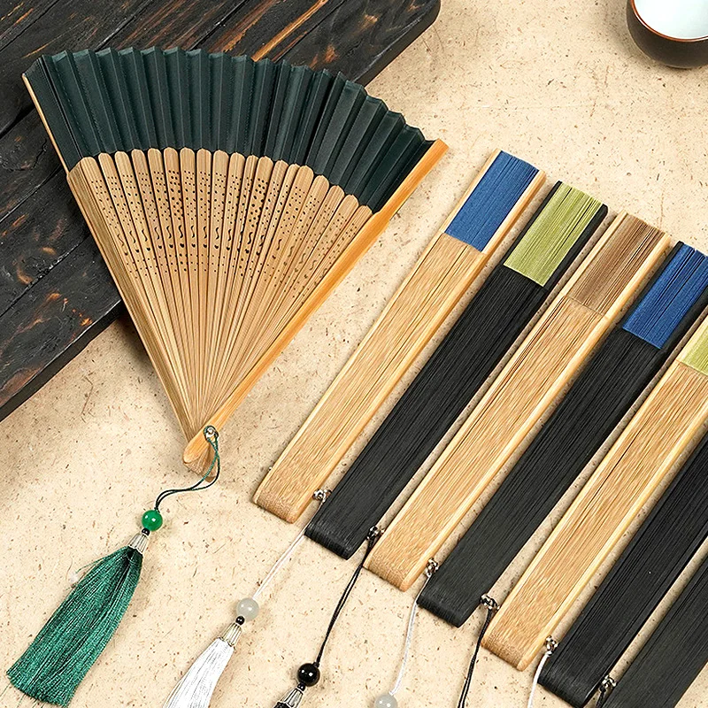 Silk Bamboo Folding Fans with Tassel Antique Handheld Fan Scenic Spot Dance Favors Wedding Light Luxury Gifts Home Party Decor