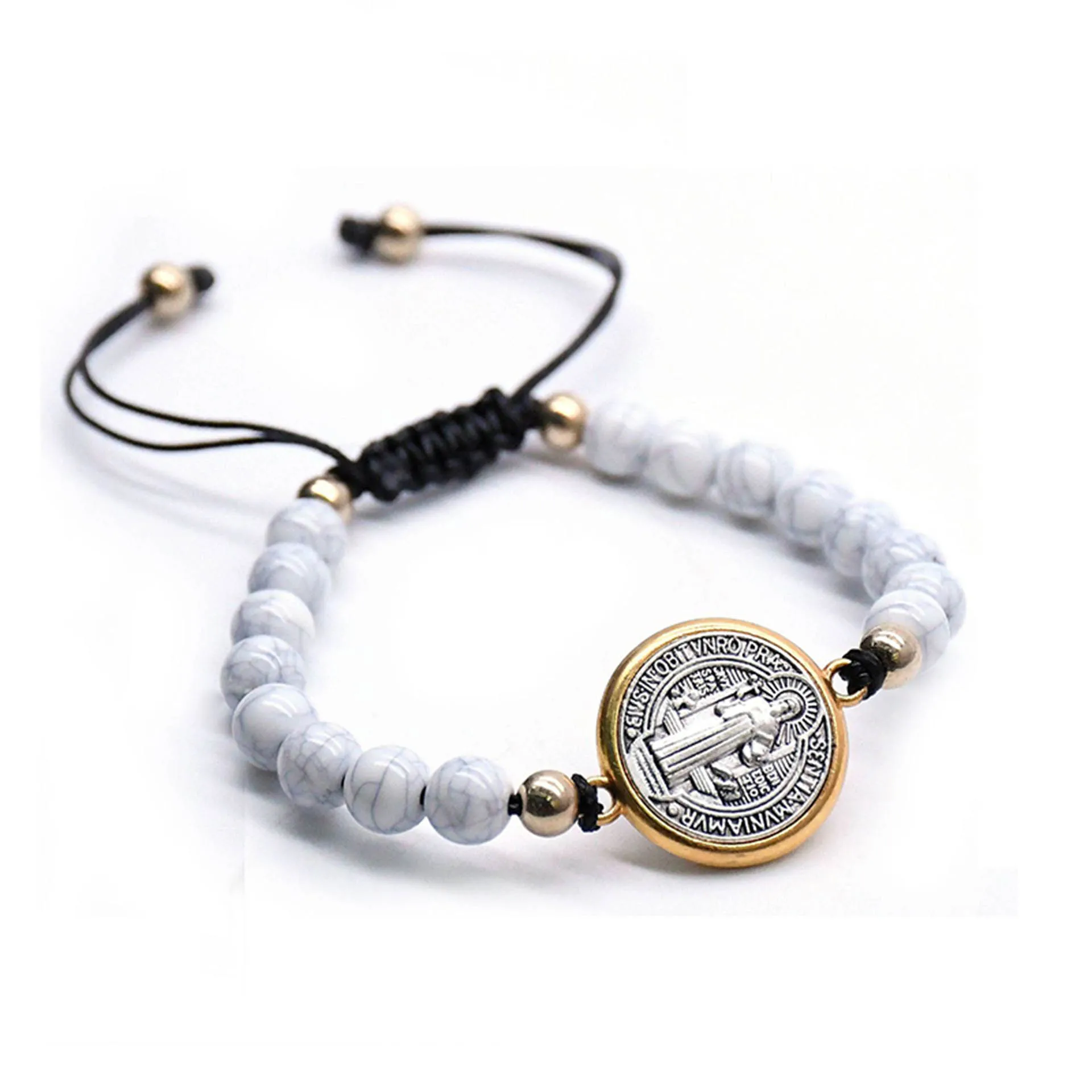 Cross Catholic Religion St. Benedict Rosary Beaded Bracelet Wristband Prayer Beads Adjustable Cord Men Women Jewelry Gift