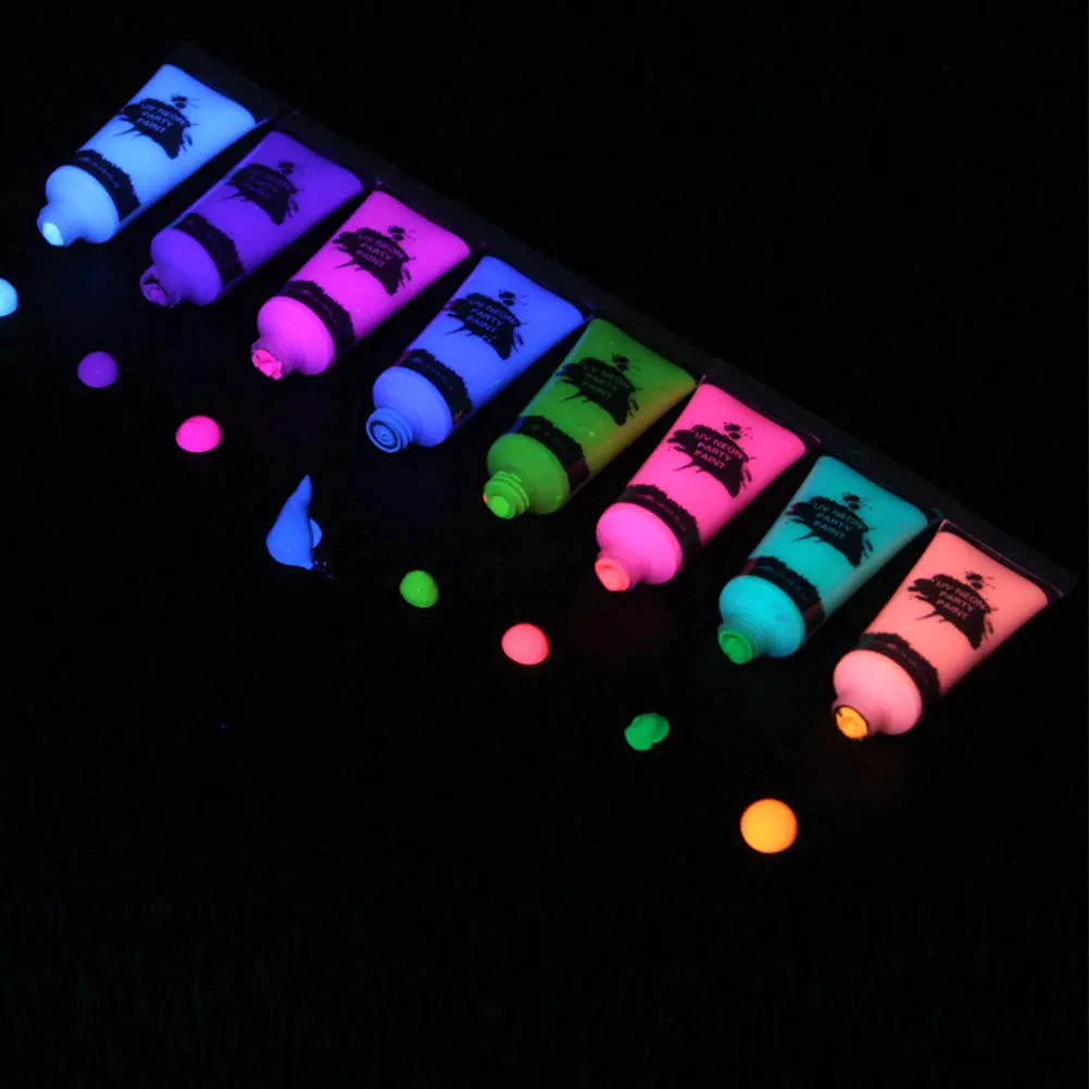 

8Pcs 10Ml Safe Uv Reactive Luminous Bodypaint Bright Colorful Party Makeup Kids Designs Luminous Bodypaint