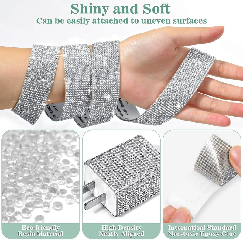 Self Adhesive Rhinestone Strips Diamond Bling Crystal Ribbon Sticker Wrap For Craft Jewel Tape Roll DIY Car Phone Christmas Deco