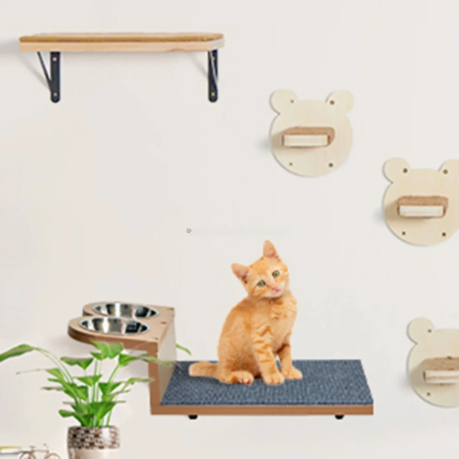 Hot selling 15 Tilted Feeding Position, Floating Cat Wall Shelf with 2 Elevated Cat Bowls Wall Mounted Cat Shelves