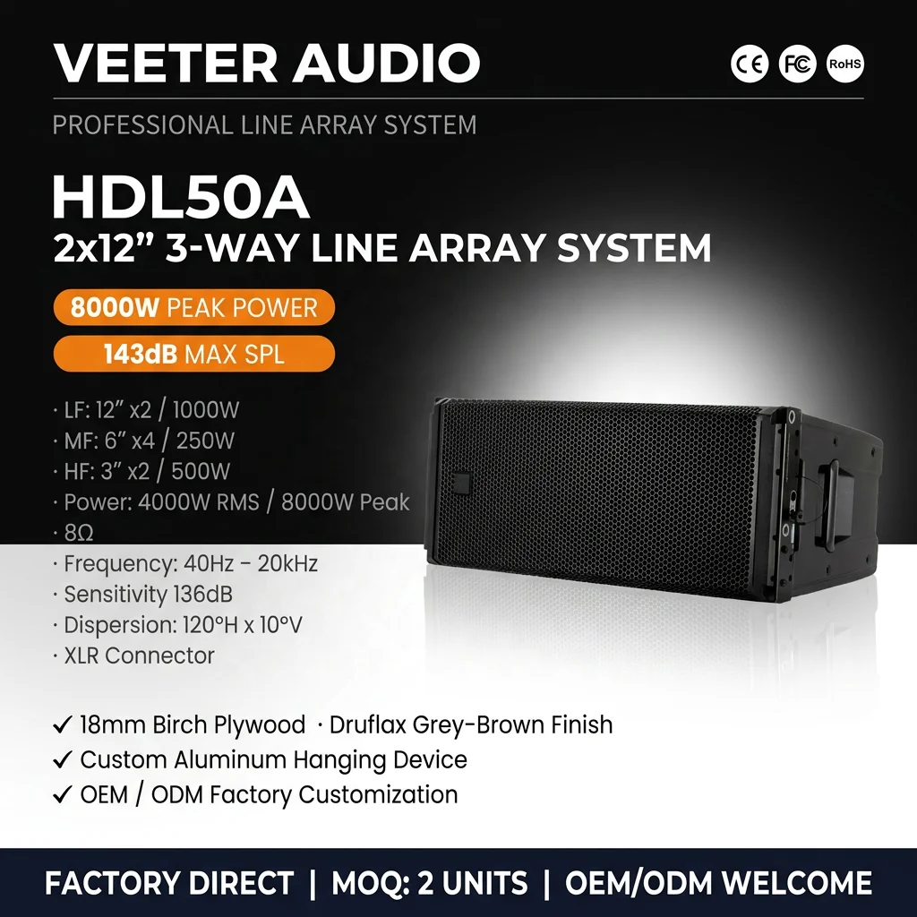 HDL50A 4K Three Way Line Array Professional Audio Equipment Active System Neodymium Waterproof 8000Watt Peak Plywood Speaker