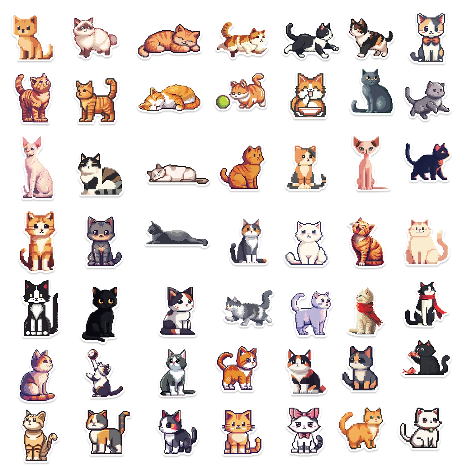 50pcs Cute Animal Pixel Cat Reflective Waterproof Sticker Decoration Car Style Fun Waterproof Engine Helmet Children's Toy