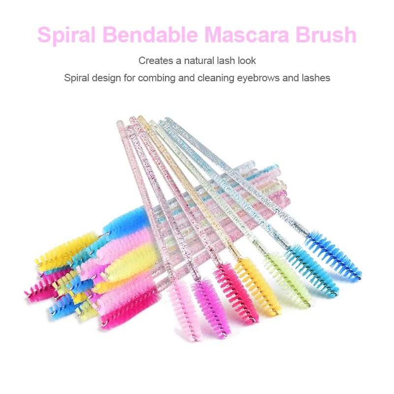 50Pcs Disposable Eyelash Brush Soft Head Crystal Eyebrow Brush Lash Extension Brush Mascara Wand Makeup Tool