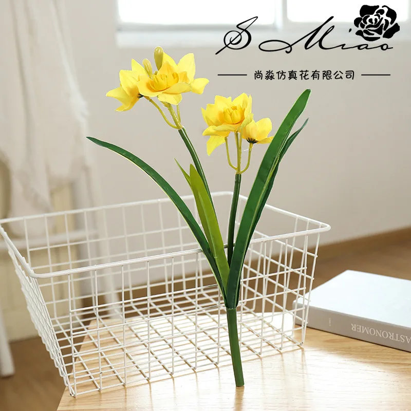 Artificial Flower 2head Daffodil Single 45 Cm Home Decoration Vase Arrangement Wedding Scene Garden Fake Dress Up 6PC/LOT