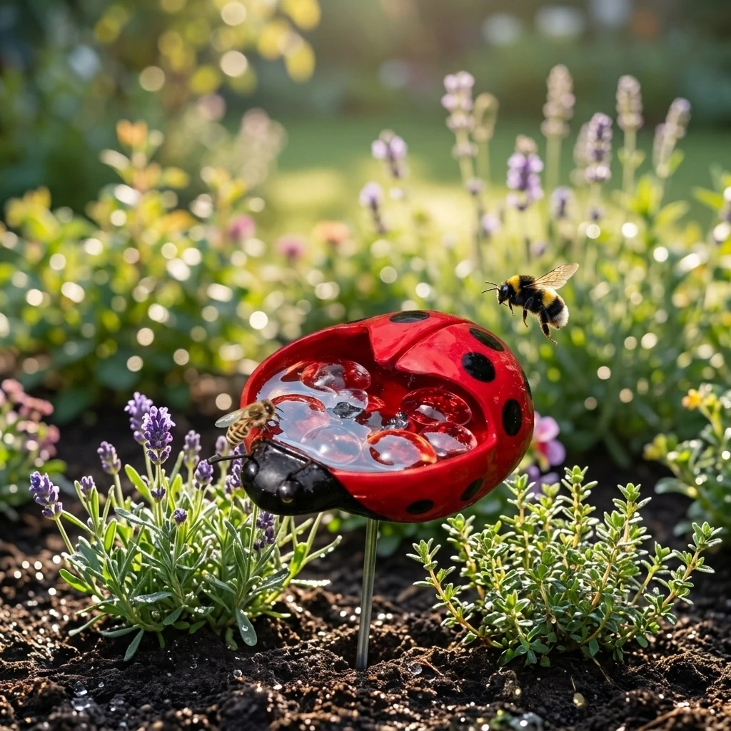 Cute Waterer Station Resin Insect Drinking Cup for Garden Yard Balcony Patio Landscape Decor Ornament Weatherproof Durable