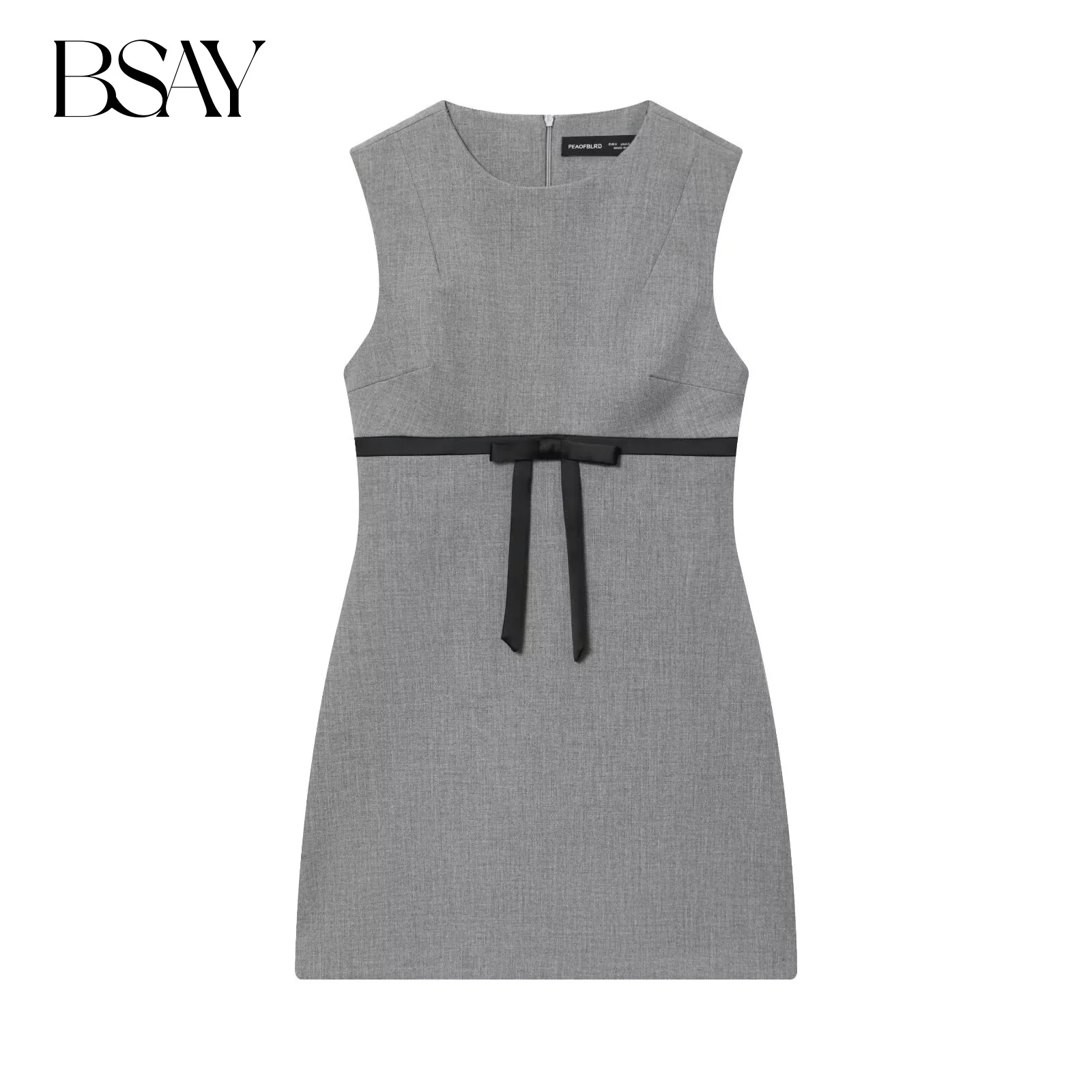 BSAY lady Butterfly knot satin texture mini dress 2025 fall new chic female back zip Round neck sleeveless vest dress mujer