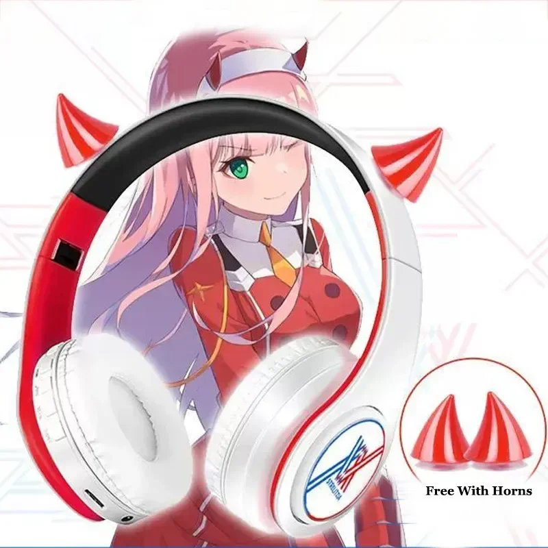 

Darling In The Franxx 02 Zero Two Headphone Free With Horns Headset Anime Headwear Wireless Bluetooth Earphone