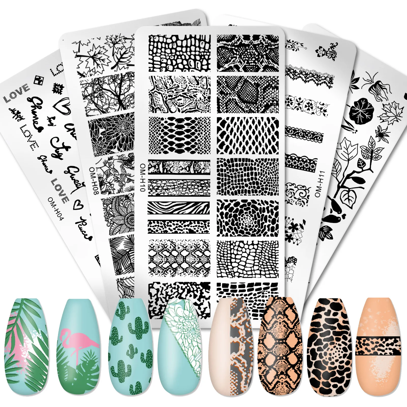 Nail Art Templates Natural Animal Snake Flower Grass Tree Image Nail Stamping Plates Set Mold 12*6cm Stamper Manicure Decoration