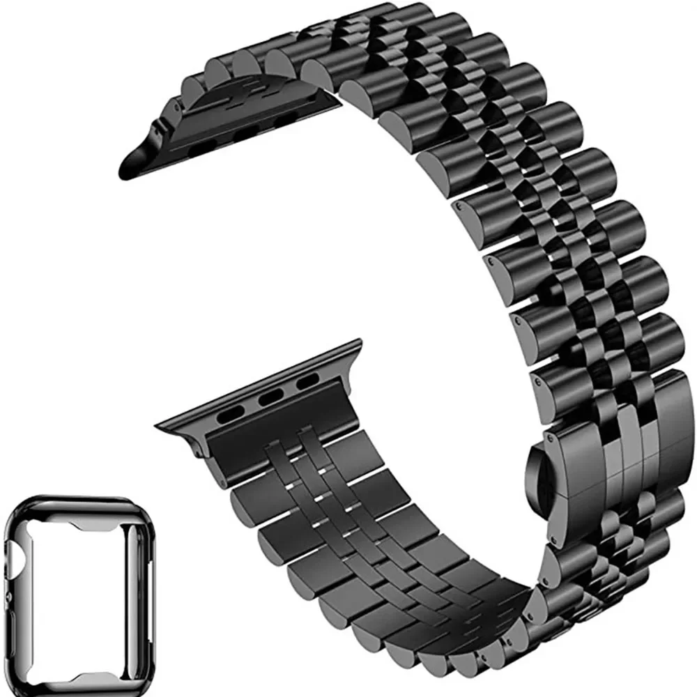 TPUソフトケース+メタルバンド Apple Watch 45mm 44mm 41mm 40mm 42mm 49mm ステンレススチールブレスレット iWatch 9 8 7 6 5 4 SE ストラップ対応