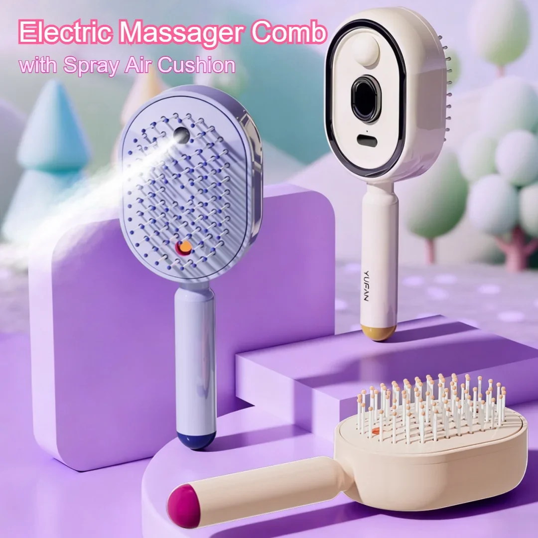 Electric Scalp Massager Comb with Spray Air Cushion Self Cleaning Essential Oil Hair Care Multifunctional Gift for Women