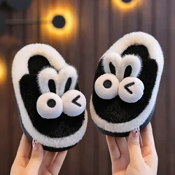 New Winter Warm Cute Cartoon Big Eyes Indoor Mule Soft Non-slip Kids Fluffy Slippers For Girls Boys Children Home Cotton Shoes