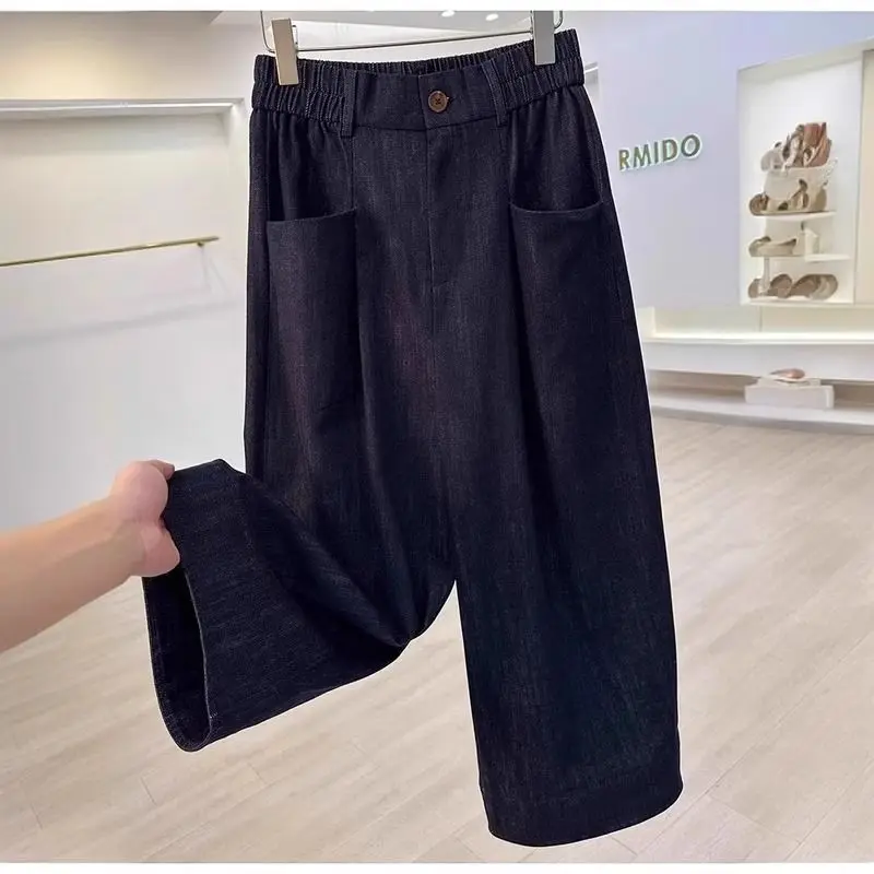 

Мужские джинсы с высокой талией и широкими штанинами, особо большого размера, эластичные, прямого кроя, летняя новинка, с множеством карманов, в стиле пэчворк