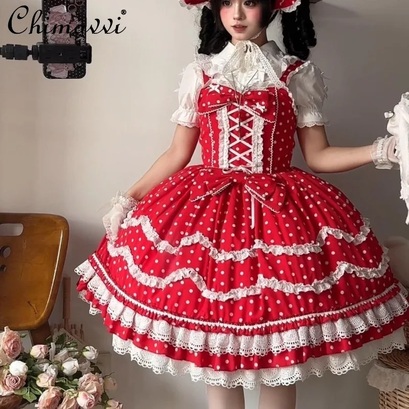 Robe Lolita Vintage à pois, Design Original, Style poupée de fête d'anniversaire, nœud doux, robe princesse JSK pour filles mignonnes pour femmes