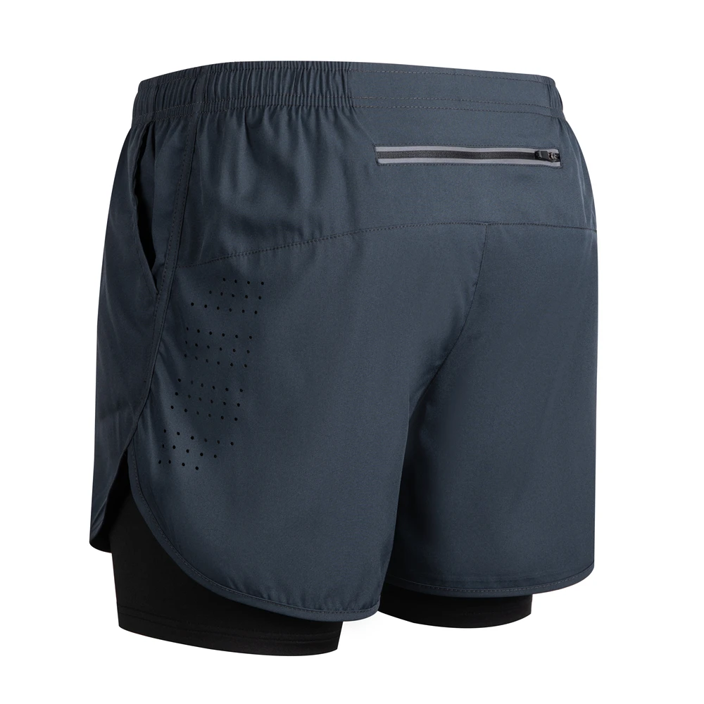New Men's Running Shorts Fitness Quick-drying Black Double Layer Shorts Men Sport Workout Training Bodybuilding Short Pants