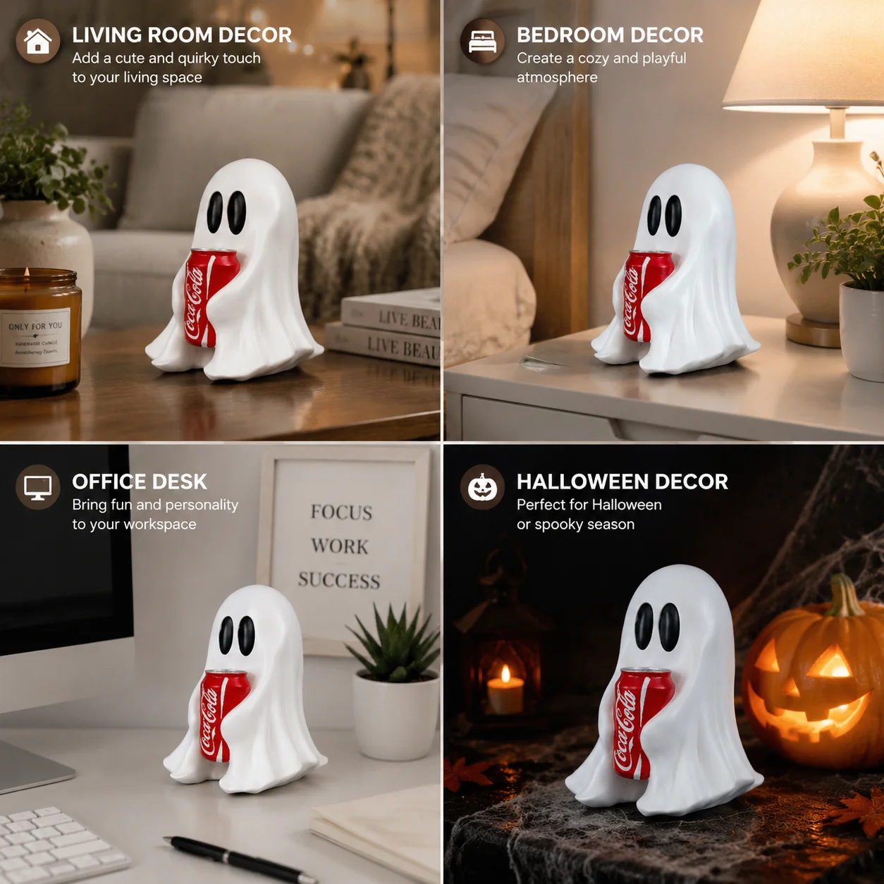 Niedliche Geister-Harzfigur mit Cola-Dose, Lustige Halloween-Dekoration, Kawaii-Geisterstatue, Heimdekoration, Schreibtisch-Ornament, Geschenk – Detail 6