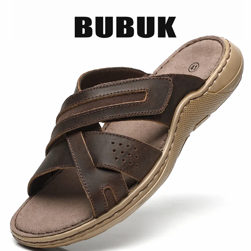 Bubuk Retro-Sandalen aus echtem Leder, aus hochwertigem Rindsleder und handgenäht, vielseitige Herren-Modepantoffeln für Business und Freizeit. – Detail 1