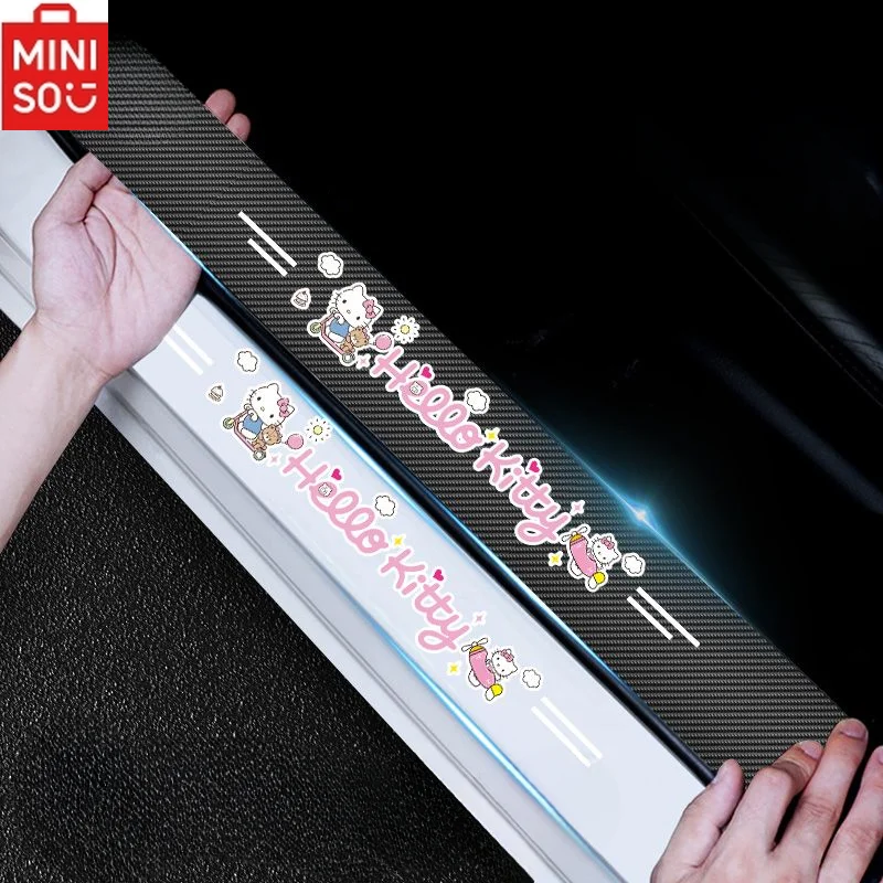 Sanrio HelloKitty Strip ambang pintu mobil, Universal lucu Interior mobil Cromi Melody Anti loncatan stiker pelindung Pedal kartun