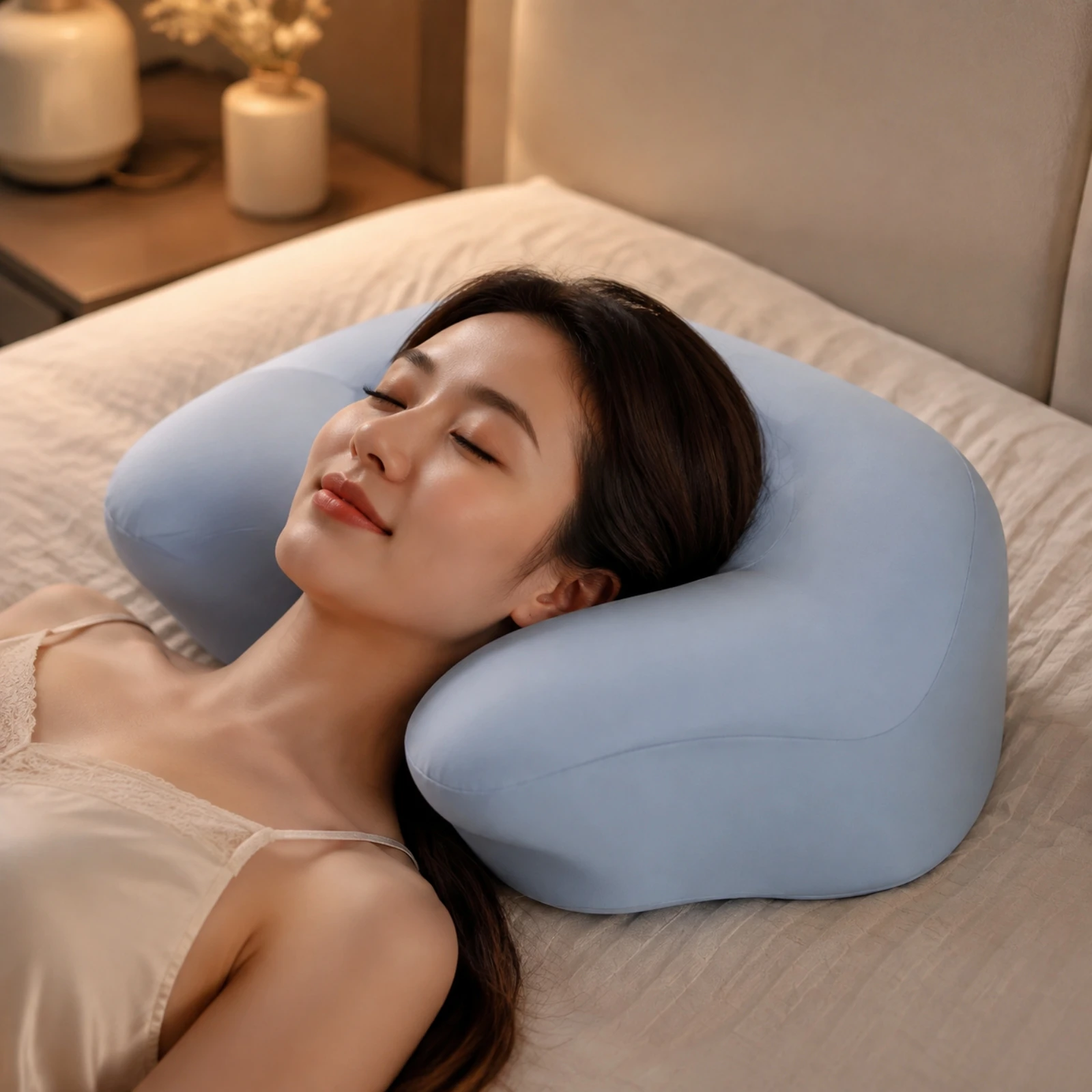 Back Sleeping Pillow with Neck Support Ergonomic Asymmetrical Contour Pillow Standard Size for Adults, Bedroom, Nighttime Rest