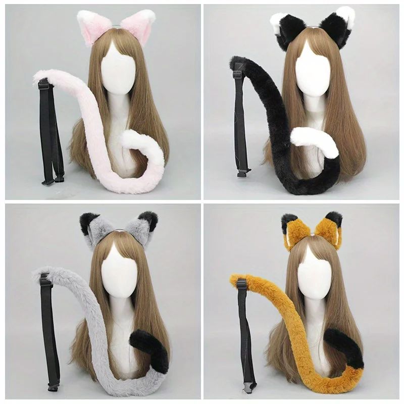 انتشار آذان غطاء الرأس زخرفة الشعر ذيل القط أنيمي حفلة كوس عقال الحيوان الأذن والذيل محاكاة البدلة