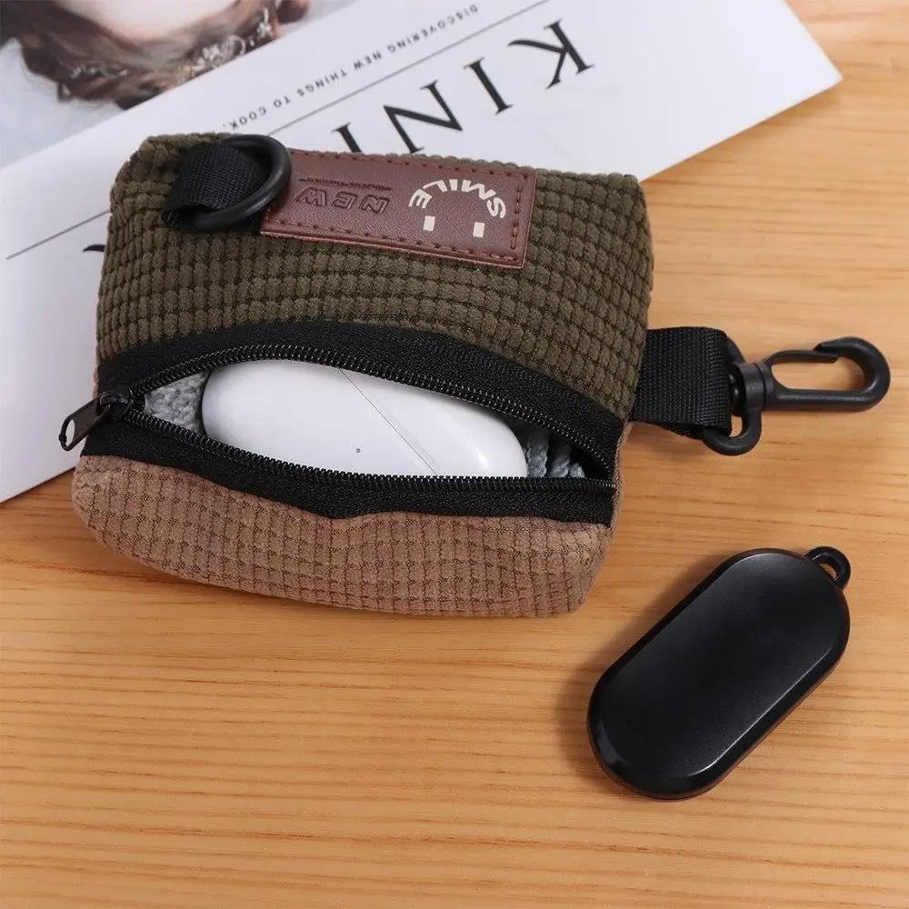 Mini Corduroy Earphone Bag Corduroy Zipper Headphone Pouch Minimalist Square Earphone Zipper Storage Bag Outdoor Cycling