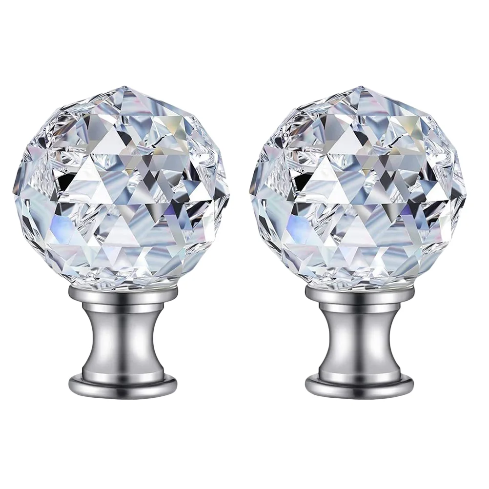 

2 Pcs Lampshade Decorative Head Gold Table Light Caps Knob Finial Glass Metal Decoration Crystal