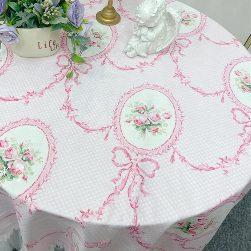 Korean Pastoral Tablecloth Retro Pink White Lace Table Cloth Coffeetable Round Rectangular Home Decorative European Tablecloth