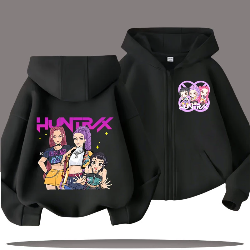

K-pop Demon Hunters Zipper-style Children's Hooded Sweatshirt for Girls, Boys' Sport Shirt with Cartoon Print, Fall/Winter Coat